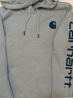 Carhartt Clarksburg Logo Lead Heather / Light Blue Sweatshirt Womans Sz XS